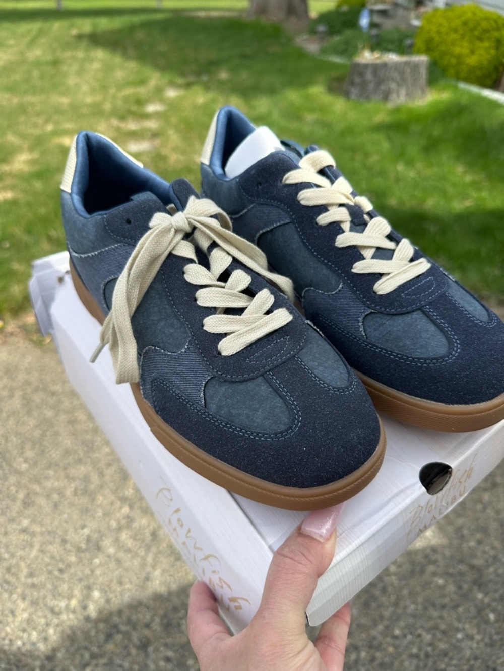 Blowfish Malibu Navy Suede Sneakers with Gum Sole and Cream Laces